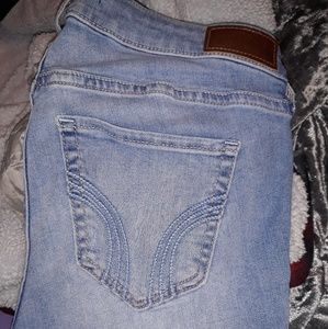 Light Blue Hollister Destructed Skinny Crop Jeans